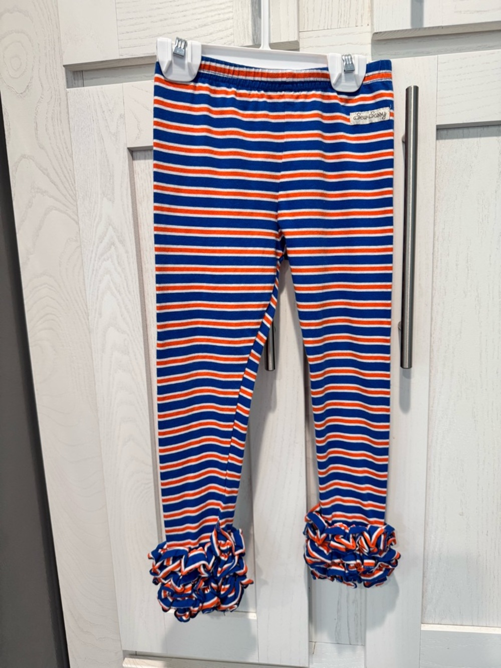 Girls Blue & Orange Striped Ruffle Hem Leggings - [Brand Unspecified]